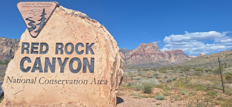 Red Rock Canyon sign in Clark County Nevada USA
