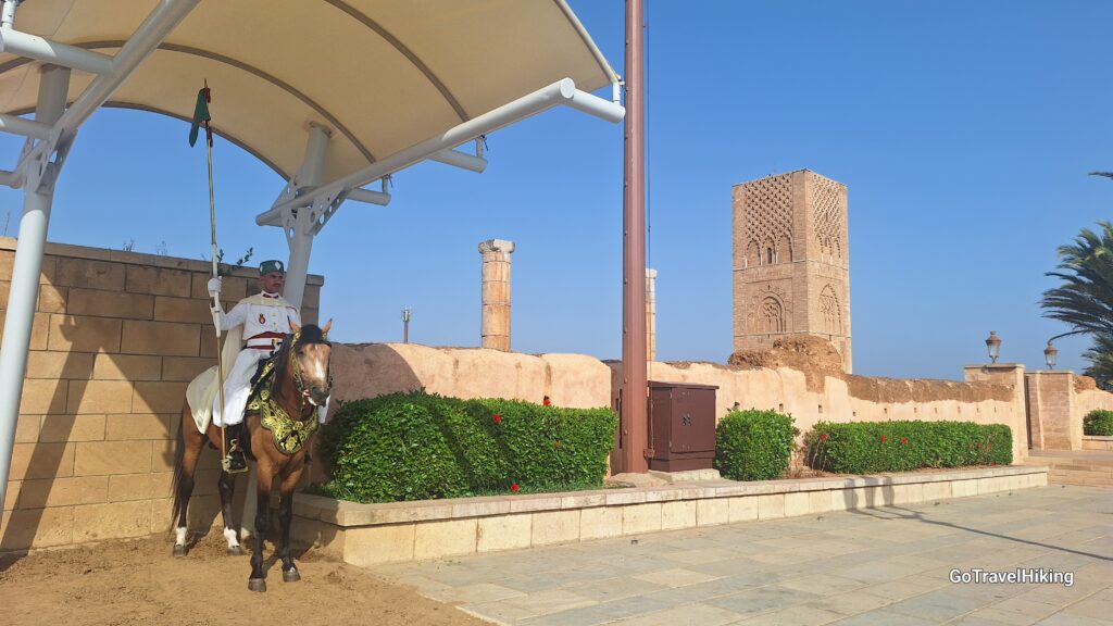 Historic Hassan Tower with ornate Islamic architecture in Rabat, Morocco